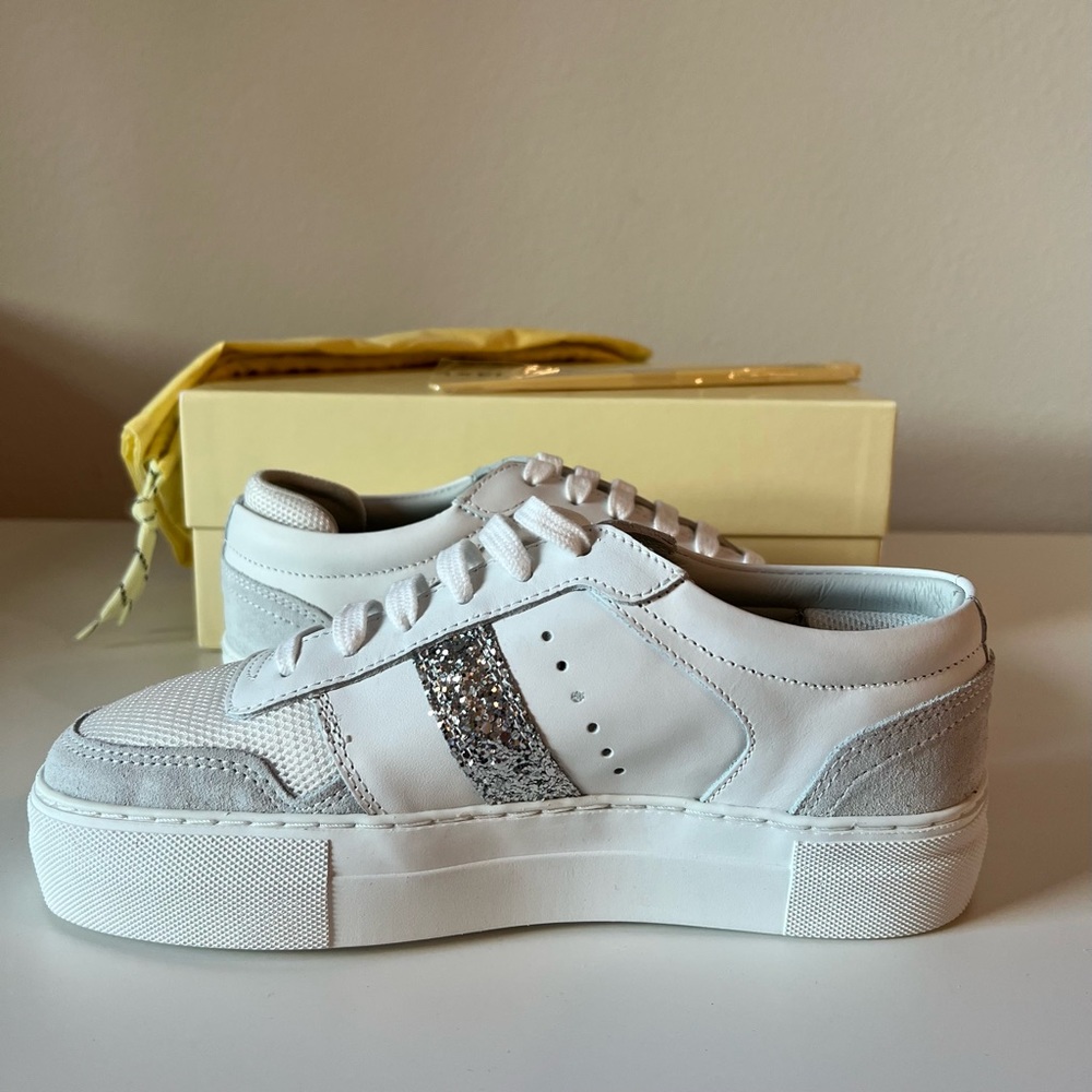 NWT Axel Arigato Detailed Platform Sneaker - White/Silver Glitter - EU 37 US 6.5 - Picture 9 of 16